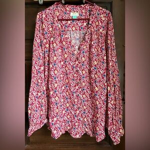 NWOT Anthropologie Maeve Plus Long Sleeved Red Print Blouse